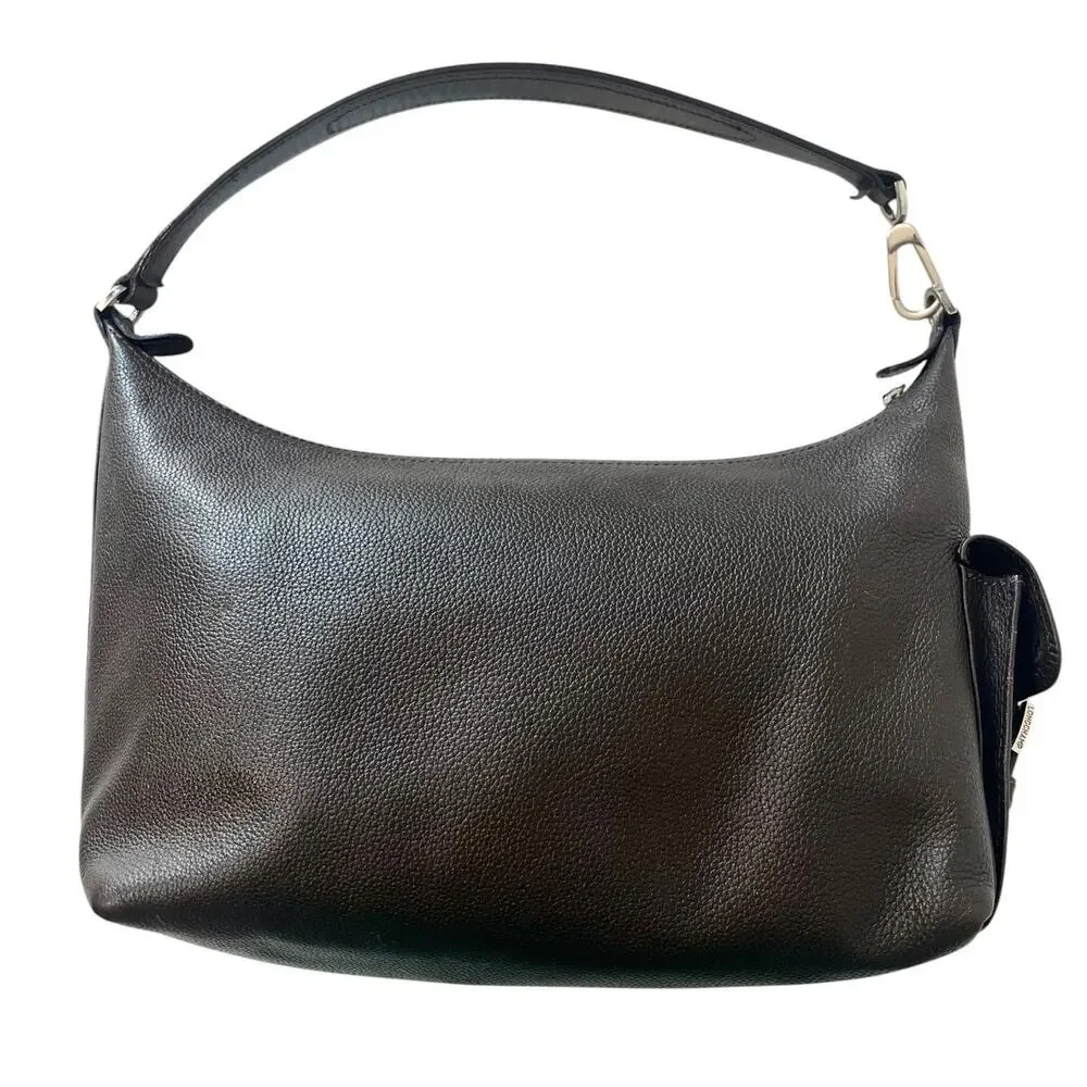 Longchamp Dark Brown Pebbled Leather Structured Shoulder Bag Vintage Handbag